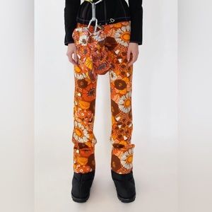 ZARA FLORAL PRINT LEGGINGS PANTS ORANGE Sz M NWT